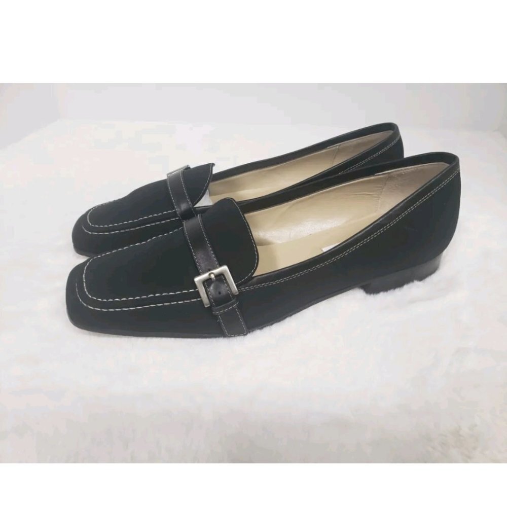 Talbots Black Fabric Buckle Italian Loafer Size 9 Narrow